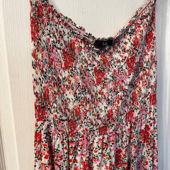 Lulus | XL View From The Meadow Cream Floral Print Off Shoulder Dress Smocked - Picture 5 of 11